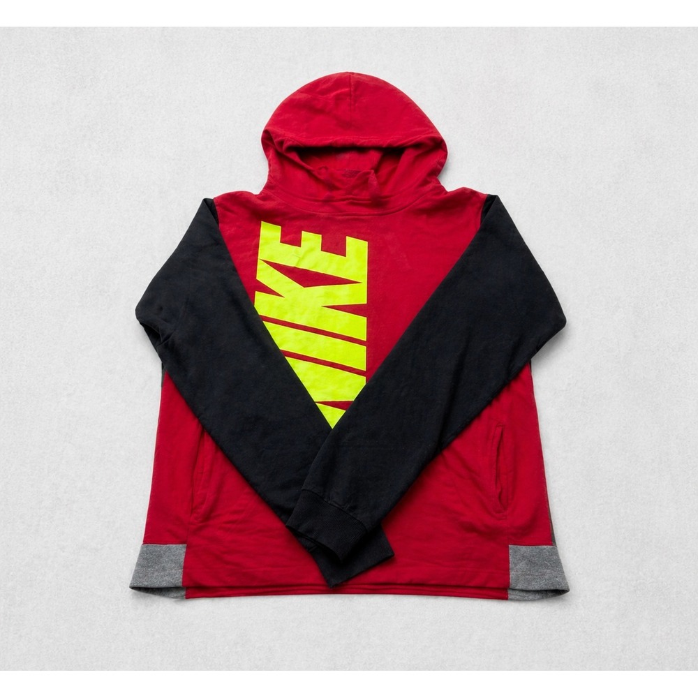 Nike Hoodie Mens Large Red Black Big Logo Pullover Sweatshirt